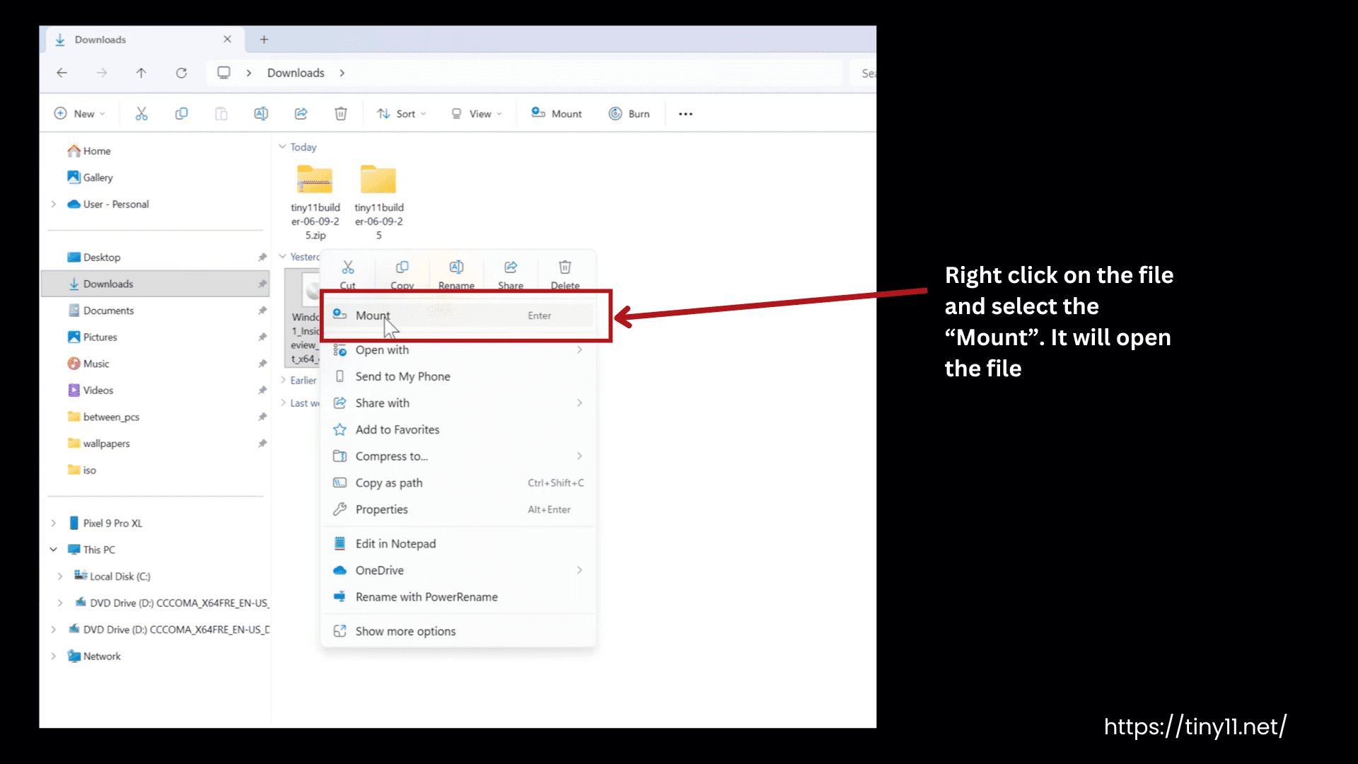 Mount the downloaded file