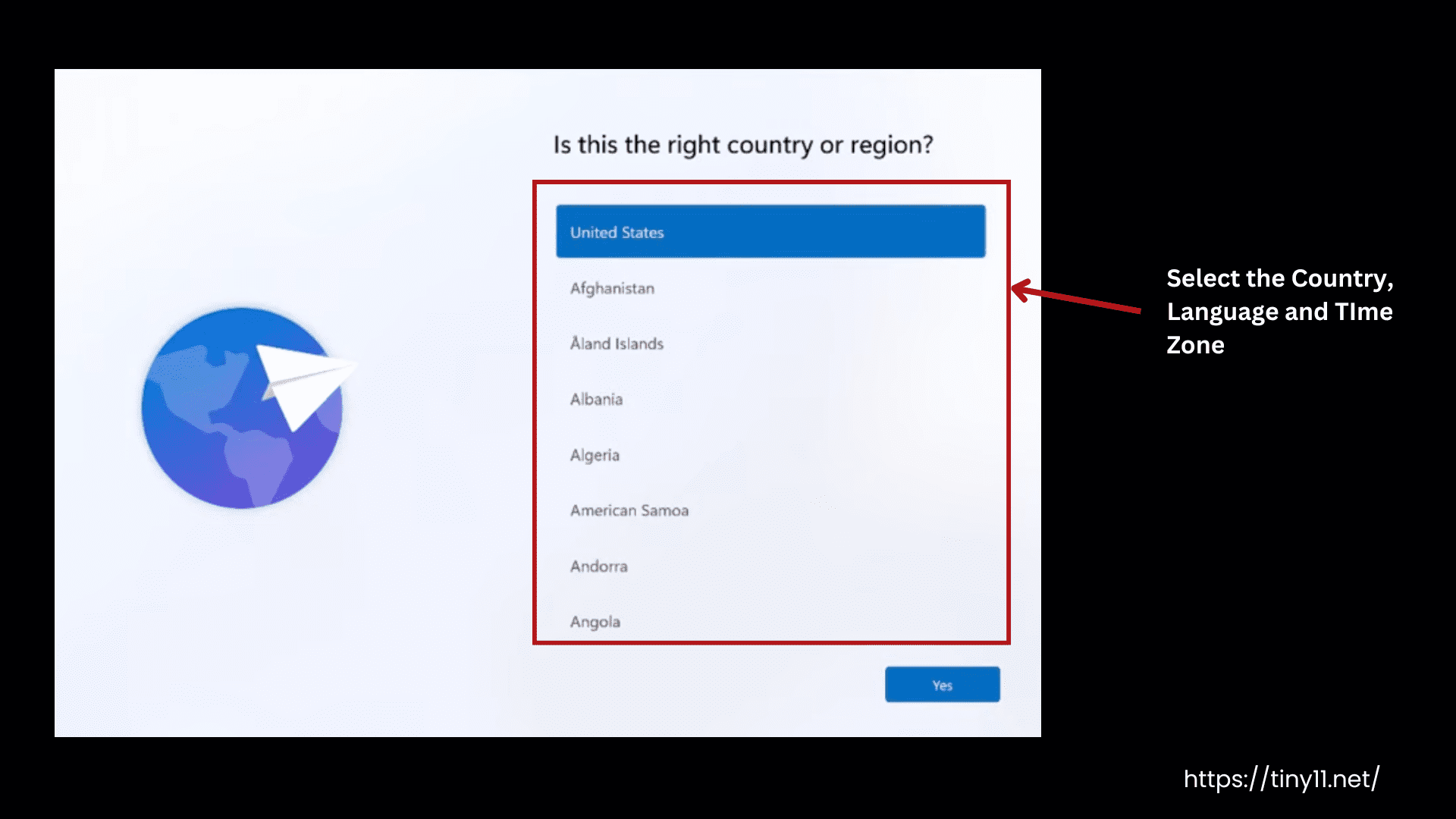 Tiny11 setup - Country